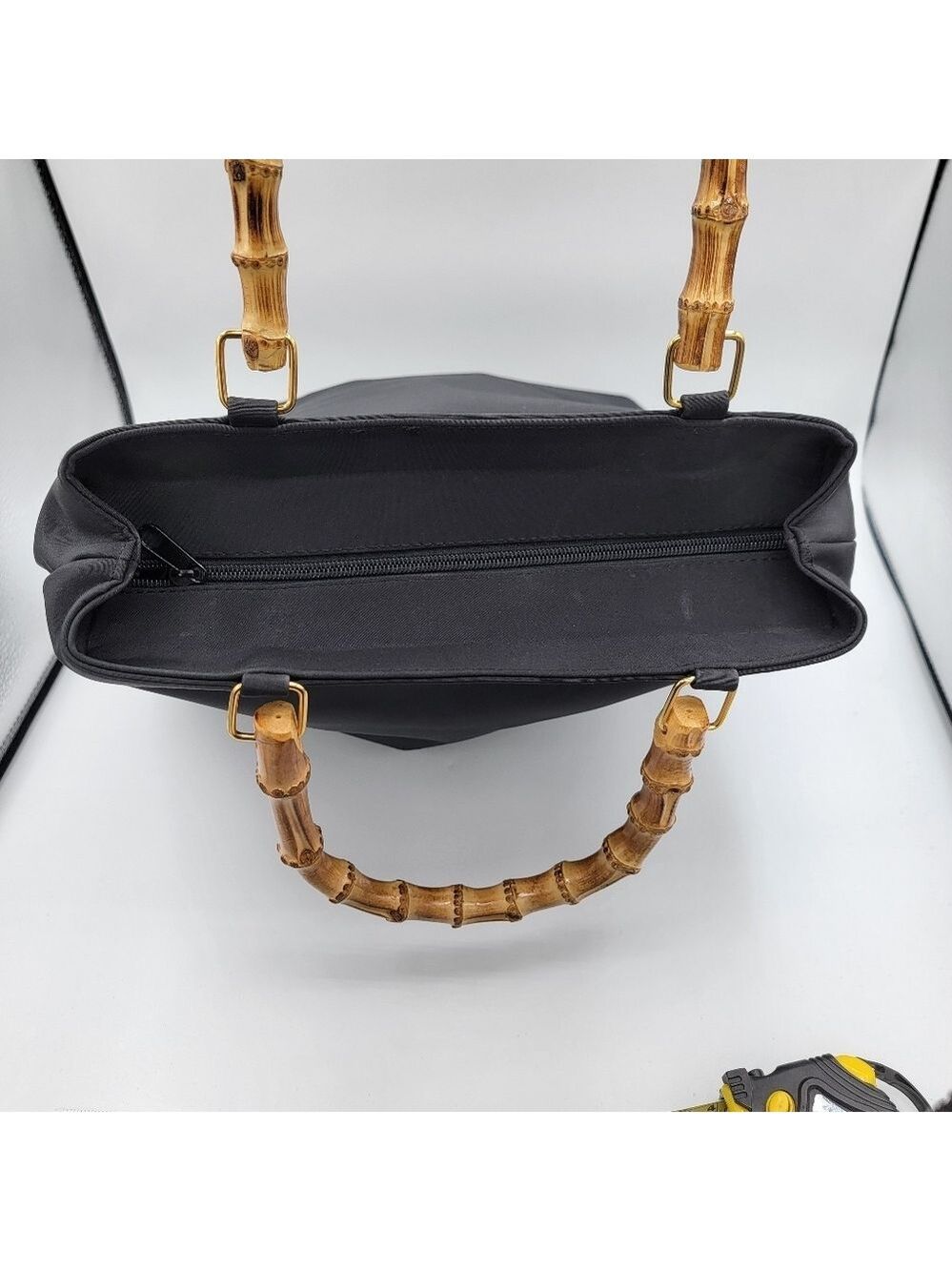 Black Tote Bag with Bamboo Handles #3064 - Picture 8 of 16